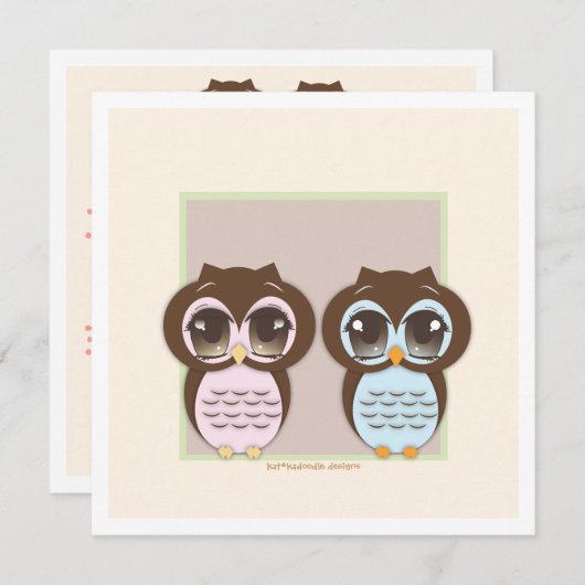 喜びを倍に！ 双子の男の子の女の子のベビーシャワー 招待状 (正面/裏面)