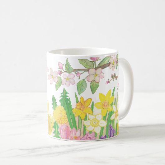 喜びを放射する春の花招待状 コーヒーマグカップ (正面右)