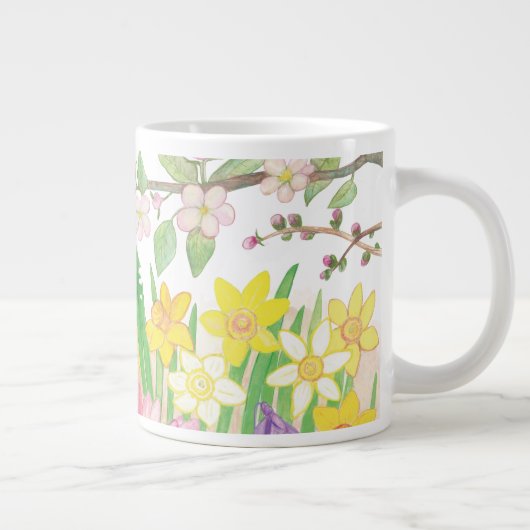 喜びを放射する春の花招待状 ジャンボコーヒーマグカップ (右)