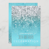 喜びを散らす モダンアクアグリッター パーティーの招待状 招待状 (正面/裏面)