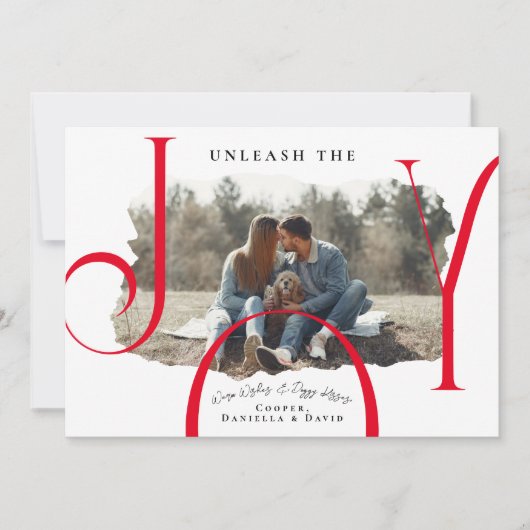 喜びを赤く解き放つ |ペットフォトクリスマスカード シーズンカード (正面)