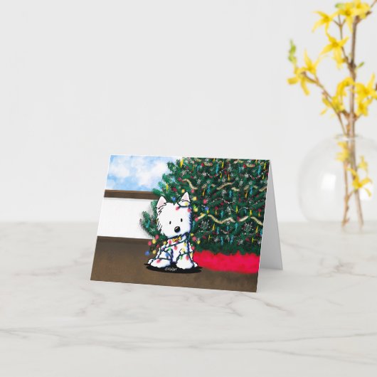 喜びウェスティー折り畳みクリスマスカード カード (黄色い花)