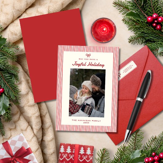 喜びエレガントのスクリプトレッドフラットクリスマスカード シーズンカード