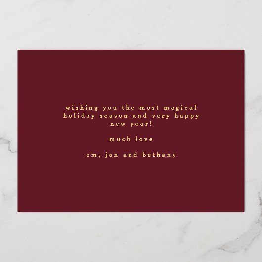 喜びエレガントの書名クリスマスブルゴーニュ 箔シーズンカード (裏面)