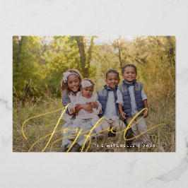 喜びエレガントの書道オーバーレイ写真 箔シーズンカード