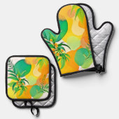 喜びオーガニックの流れ 鍋つかみ&鍋敷きセット (正面/裏面)