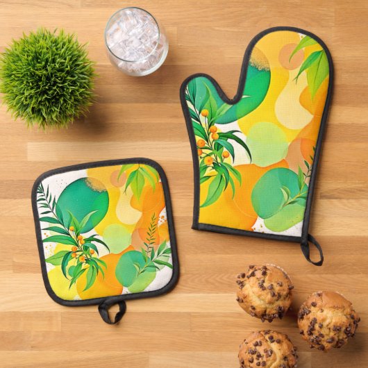 喜びオーガニックの流れ 鍋つかみ&鍋敷きセット (トップダウン)