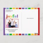 喜びカラフルのタイポグラフィ、クリスマスボール写真 ポストカード (裏面)