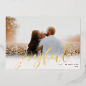 喜びクリスマスエレガントの白い金ゴールドフォイル写真 箔シーズンカード (正面)