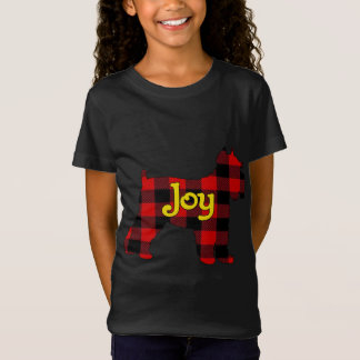 喜びクリスマスドッグとシュナウザー水牛のプレイド Tシャツ
