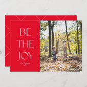 喜びシンプルの赤い一枚の写真クリスマス シーズンカード (正面/裏面)