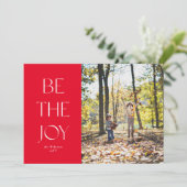 喜びシンプルの赤い一枚の写真クリスマス シーズンカード (スタンド正面)