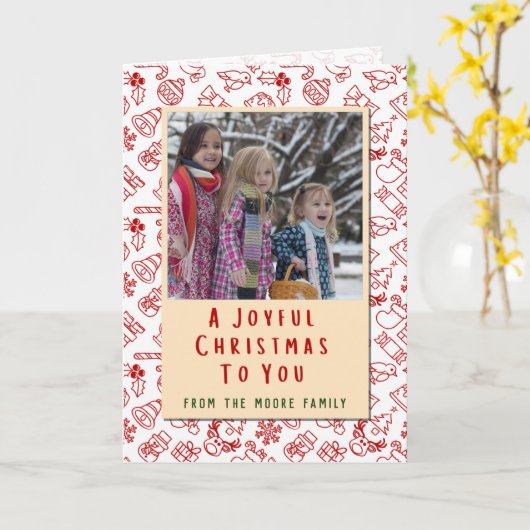 喜びパーソナライズされたのクリスマス写真 カード (黄色い花)