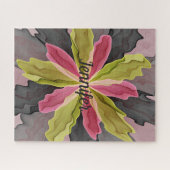 喜びピンク色の緑の無煙炭ファンタジー花名 ジグソーパズル (横)