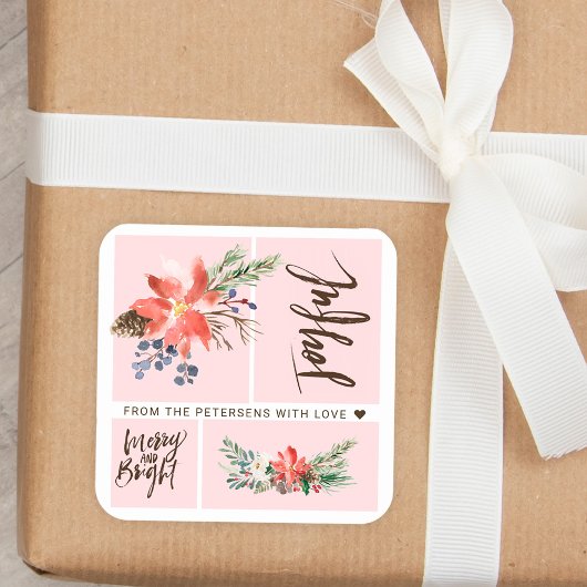 喜びメリーと明るい水の色フローラクリスマス スクエアシール