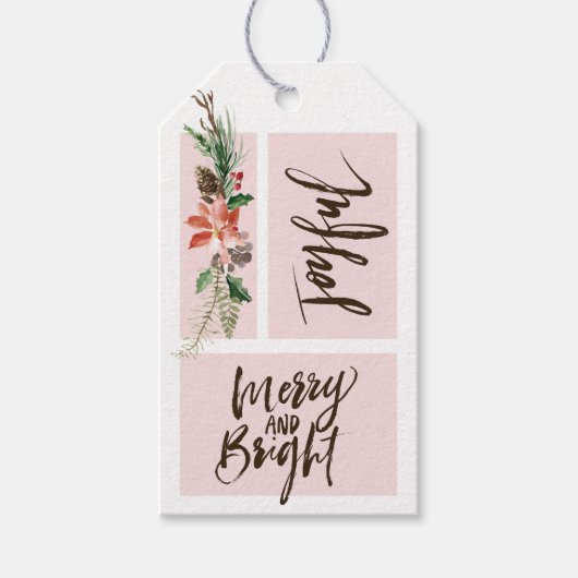喜びメリーと明るい水色のクリスマス ギフトタグ (正面)