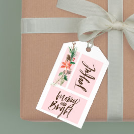 喜びメリーと明るい水色のクリスマス ギフトタグ