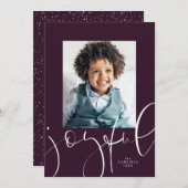 喜びモダンのスクリプト梅1枚の写真クリスマス シーズンカード (正面/裏面)