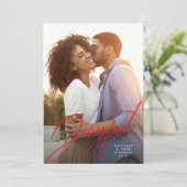 喜びモダンのスクリプト1枚の写真レッドクリスマス シーズンカード (スタンド正面)