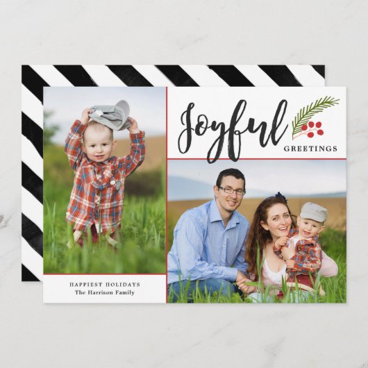 喜びモダンの挨拶Two Photowhite シーズンカード (正面/裏面)