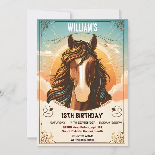 喜び可愛い馬私の小さなポニー最初の13歳の誕生日 招待状 (正面)