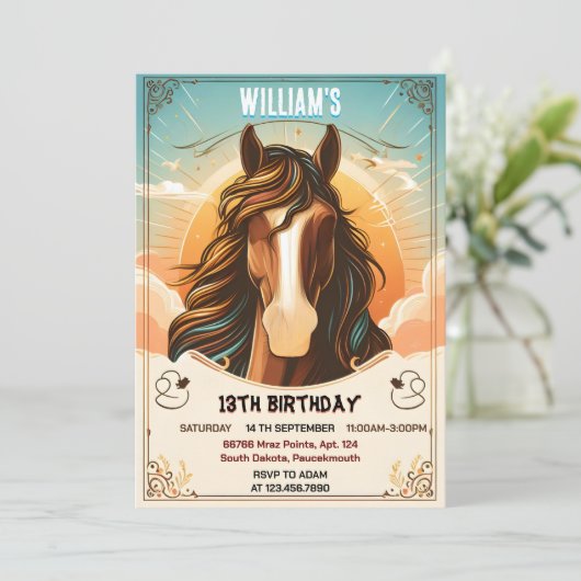 喜び可愛い馬私の小さなポニー最初の13歳の誕生日 招待状 (スタンド正面)