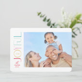 喜び家族の写真モダンフォントエレガントカラフル シーズンカード (スタンド正面)