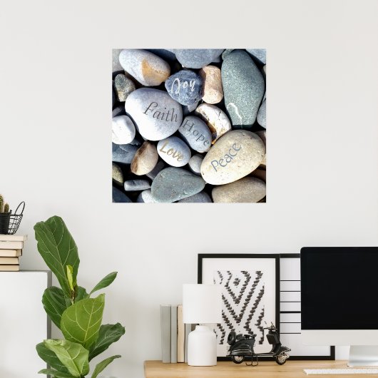 喜び希望の平和信仰の愛クリスチャンの価値の小石 ポスター (ホームオフィス)