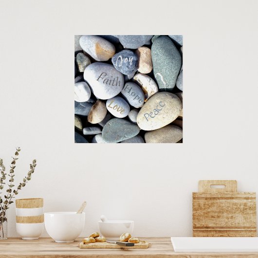 喜び希望の平和信仰の愛クリスチャンの価値の小石 ポスター (キッチン)