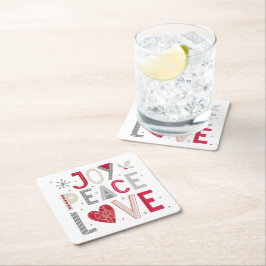 喜び平和の愛とクリスマスコースタータイポグラフィ スクエアペーパーコースター