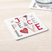 喜び平和の愛とクリスマスコースタータイポグラフィ スクエアペーパーコースター (アングル)