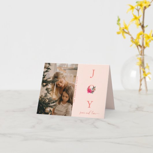 喜び平和の愛 |クリスマス・ファミリーの写真 カード (黄色い花)