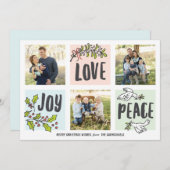 喜び愛と平和の三つの写真ホリデーカード シーズンカード (正面/裏面)