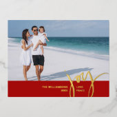 喜び愛の平和の大規模な写真クリスマスレターレッド 箔シーズンポストカード (正面)