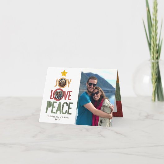 喜び愛の平和素朴3 – 写真クリスマスツリー シーズンカード (正面)