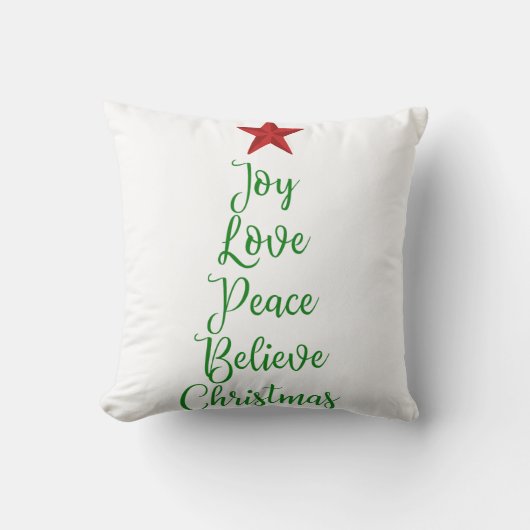 喜び愛信じ平和クリスマスツリーと赤 クッション (正面)