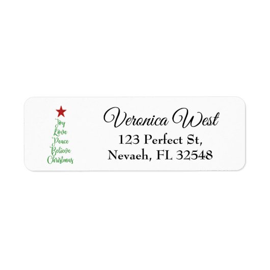 喜び愛信じ平和クリスマスツリーと赤 ラベル (正面)