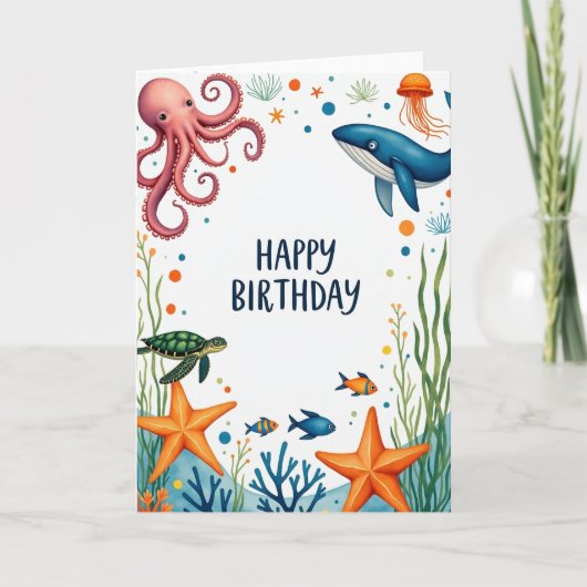 喜び溢れる水中の誕生日カード カード (正面)