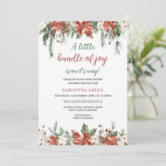 喜び男女兼用の小さなバンドル赤ちゃんシャワー 招待状 (スタンド正面)