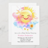 喜び白熱［赤熱］光を放つと：サンシャインベビーガールシャワー 招待状 (正面/裏面)