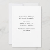 喜び赤いスクリプトの休日の誕生発表 カード (裏面)