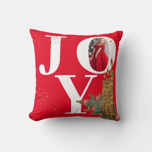 喜び赤いスパーキーなクリスマスキャンドル写真 クッション (正面)
