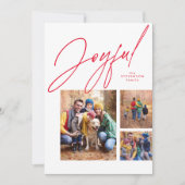 喜び赤3写真家族クリスマス シーズンカード (正面)