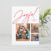 喜び赤3写真家族クリスマス シーズンカード (スタンド正面)