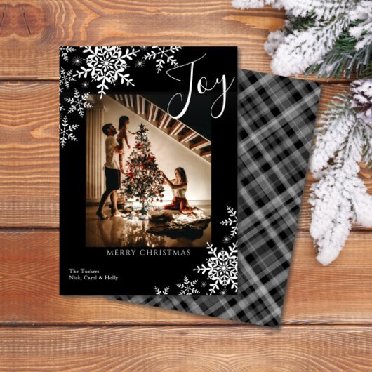 喜び雪エレガント片プレイドメリークリスマスフォト シーズンカード