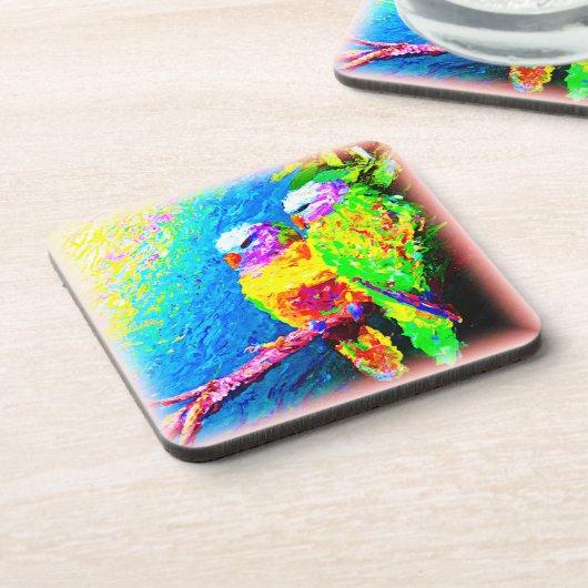 喜び鮮やかに満ちた虹の鳥。買今 コースター (左側)