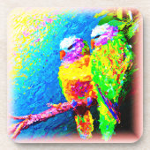 喜び鮮やかに満ちた虹の鳥。買今 コースター (正面)