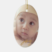 喜び2の写真の金ゴールド手の教養がある原稿のクリスマス セラミックオーナメント (右)