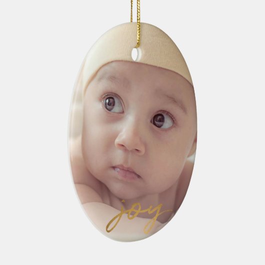 喜び2の写真の金ゴールド手の教養がある原稿のクリスマス セラミックオーナメント (右)