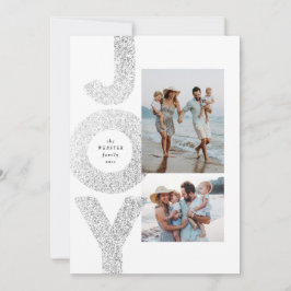 喜び2枚の写真クリスマスフェイク銀の斑点モダン シーズンカード